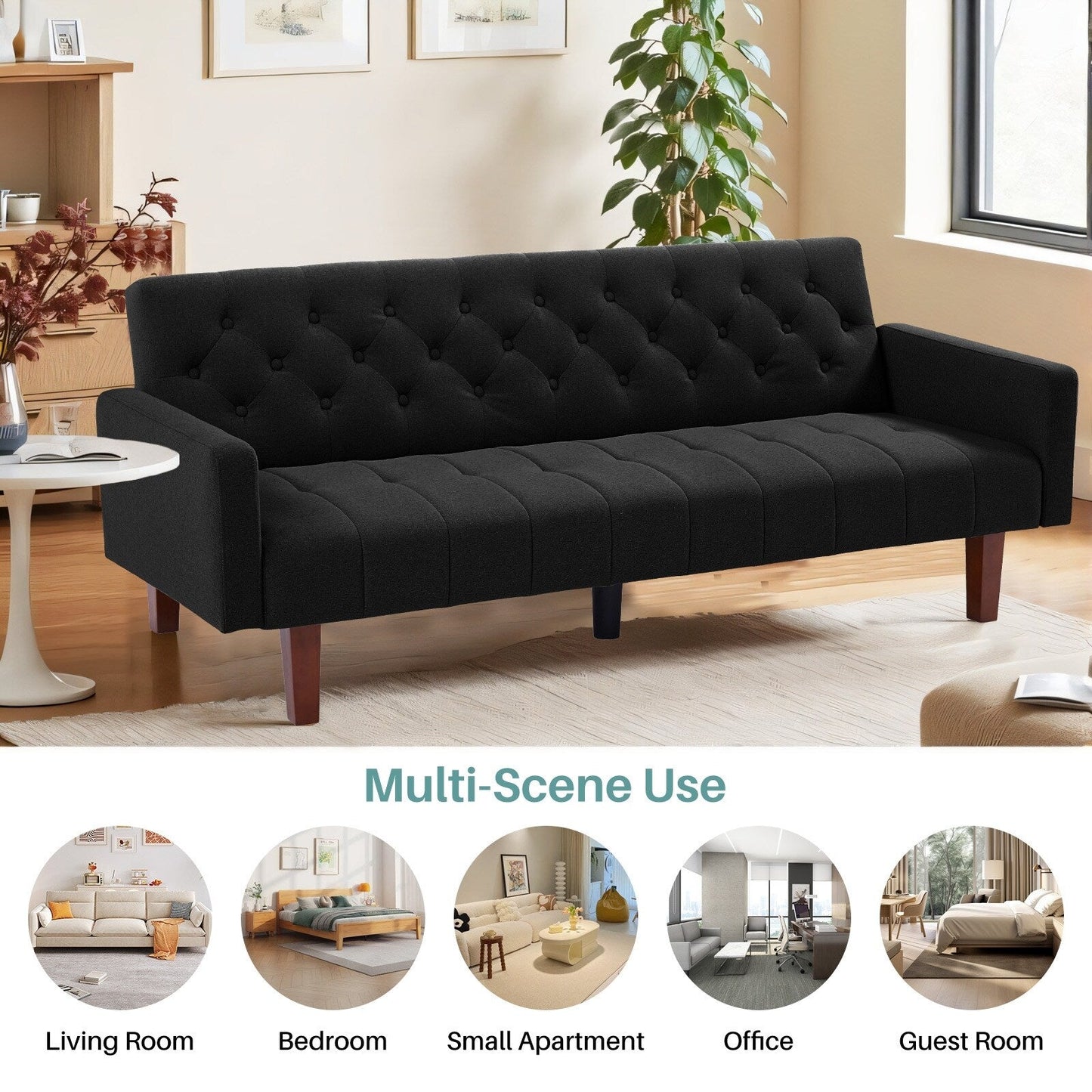 Canapé-lit futon convertible en lin pour une personne (74,41 po) avec dossier réglable (74,41 x 32,68 x 28,94 po)