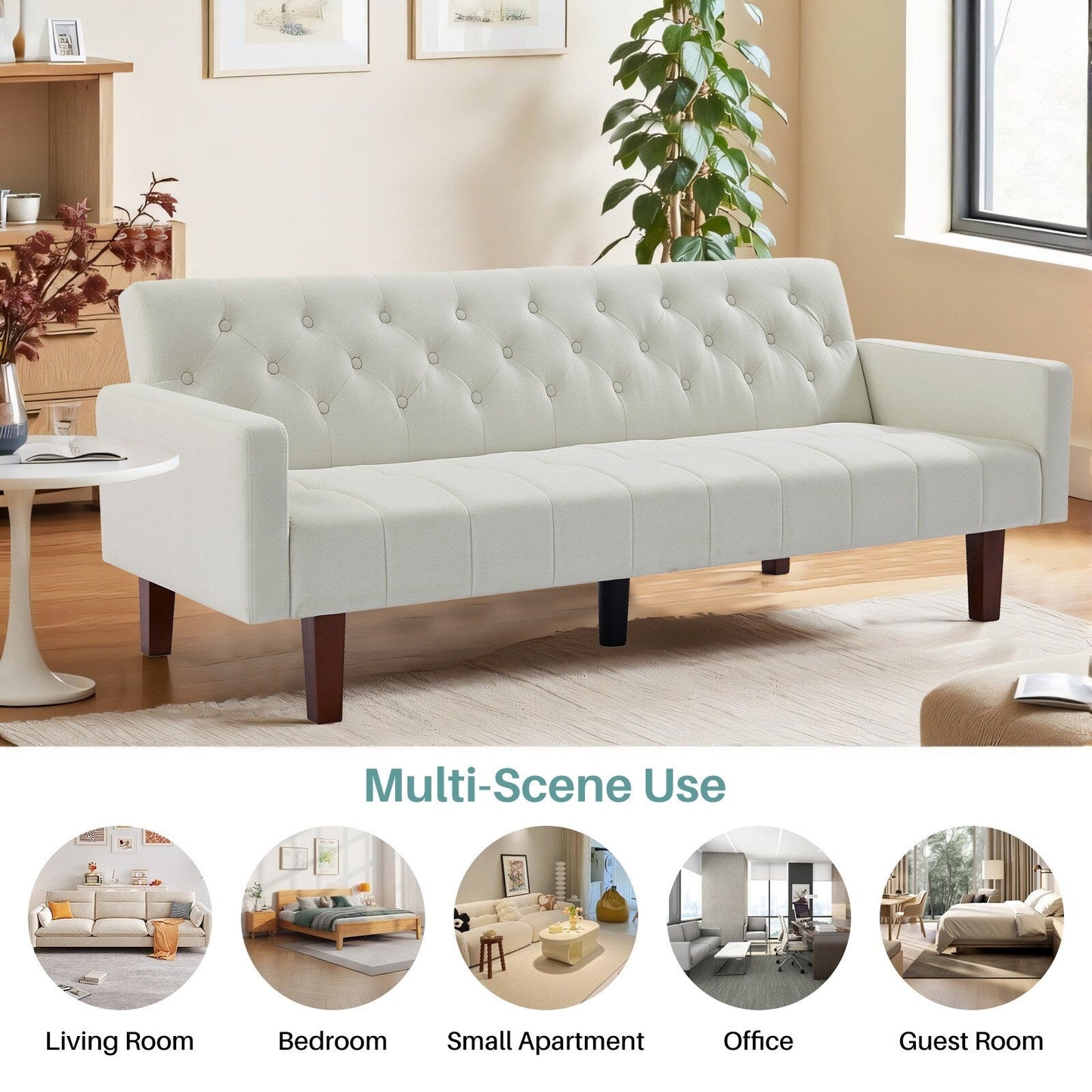 Canapé-lit futon convertible en lin pour une personne (74,41 po) avec dossier réglable (74,41 x 32,68 x 28,94 po)