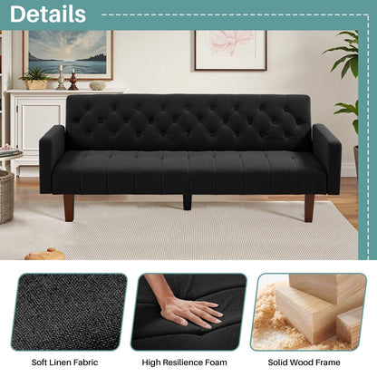 Canapé-lit futon convertible en lin pour une personne (74,41 po) avec dossier réglable (74,41 x 32,68 x 28,94 po)