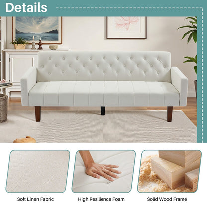 Canapé-lit futon convertible en lin pour une personne (74,41 po) avec dossier réglable (74,41 x 32,68 x 28,94 po)