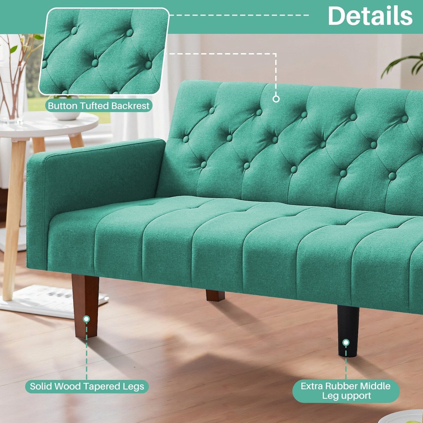 Canapé-lit futon convertible en lin pour une personne (74,41 po) avec dossier réglable (74,41 x 32,68 x 28,94 po)