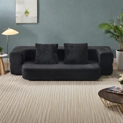 Canapé 3 places multifonctionnel 3 en 1 en fausse fourrure 74,81 - Se transforme en lit et en matelas avec une éponge à mémoire de forme haute densité