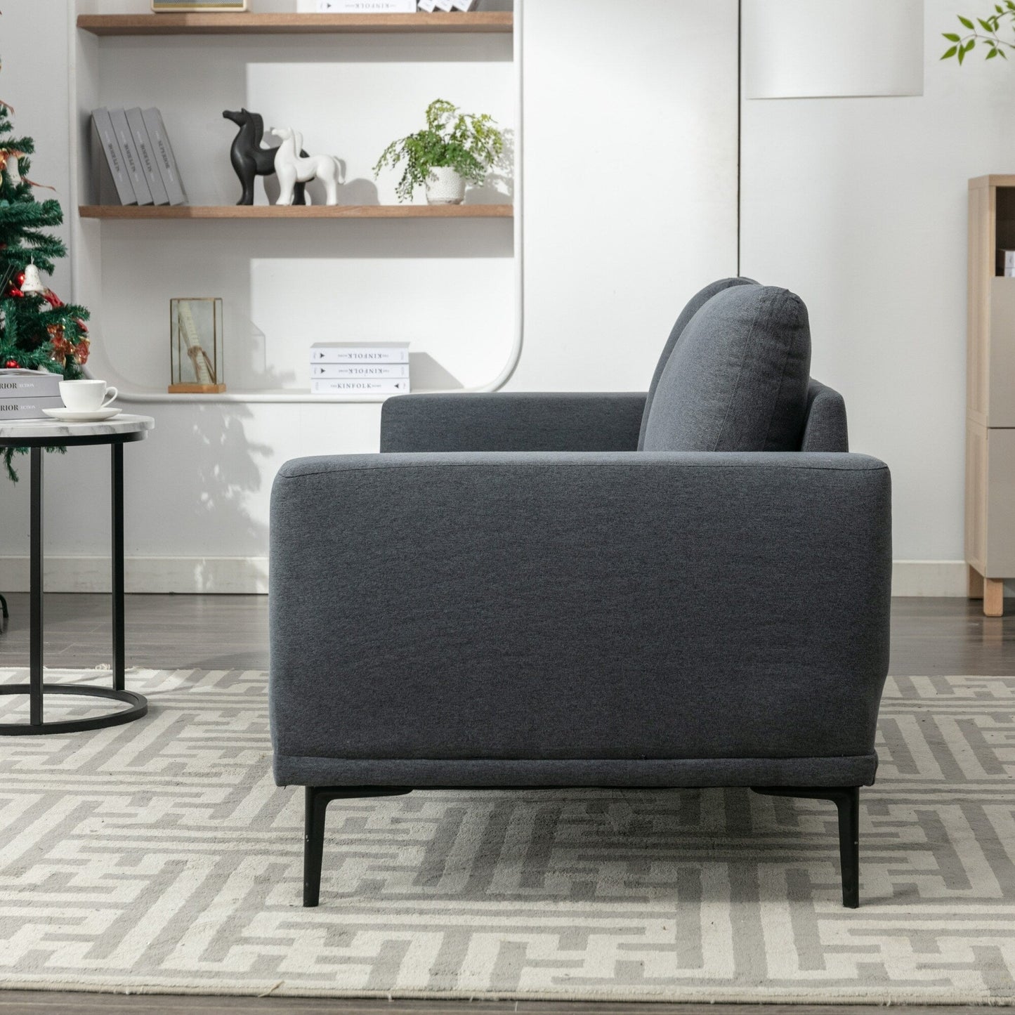 Canapé causeuse en tissu de 74,8 po avec coussins amovibles, pieds en métal et accoudoirs carrés contemporains