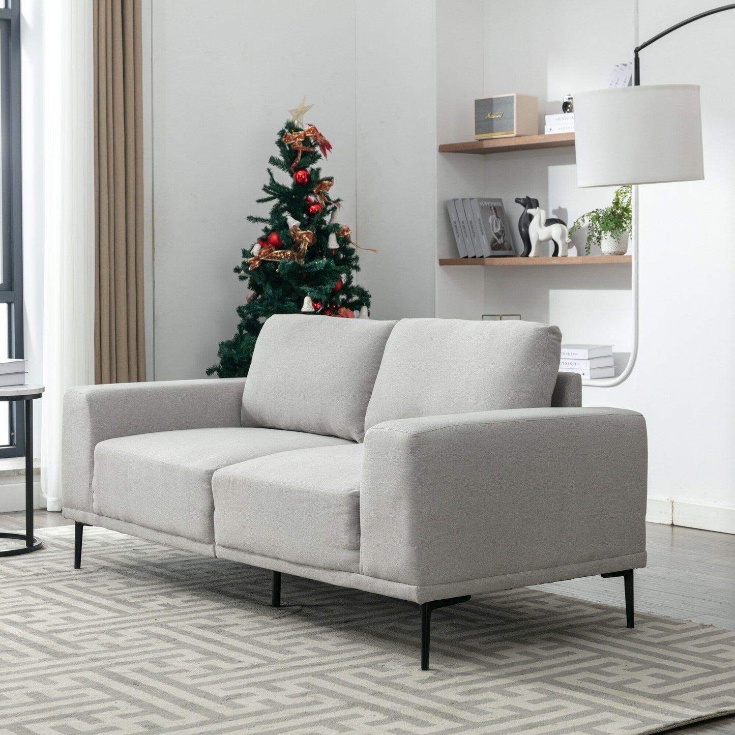 Canapé causeuse en tissu de 74,8 po avec coussins amovibles, pieds en métal et accoudoirs carrés contemporains