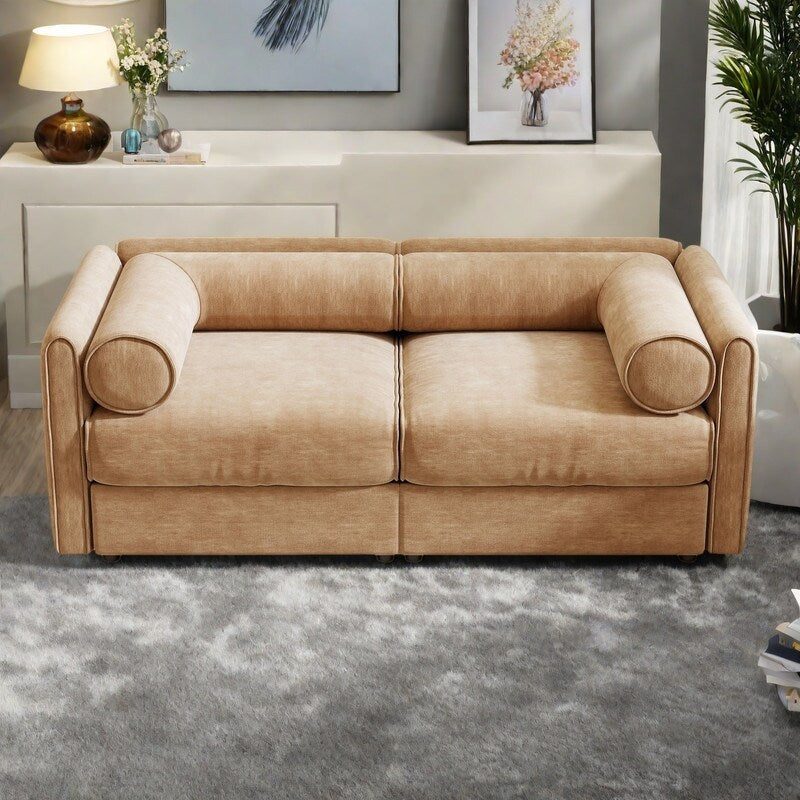 Canapé causeuse 2 places en chenille 75,5 avec assise de rangement et dossier cylindrique