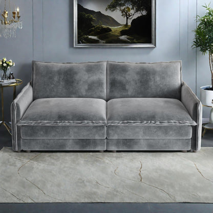 Canapé 2 places en velours côtelé 75, assise profonde avec canapé et 2 coussins pour le salon