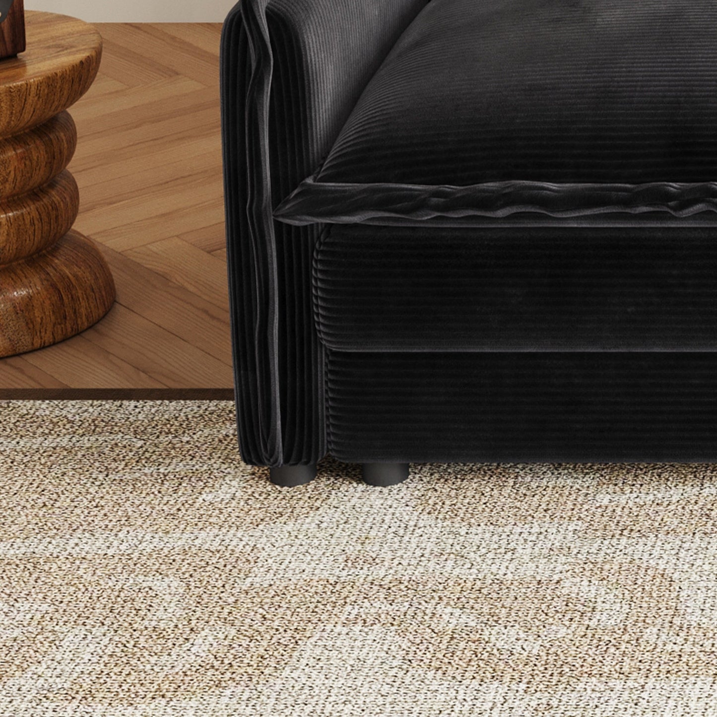 Canapé 2 places en velours côtelé 75, assise profonde avec canapé et 2 coussins pour le salon