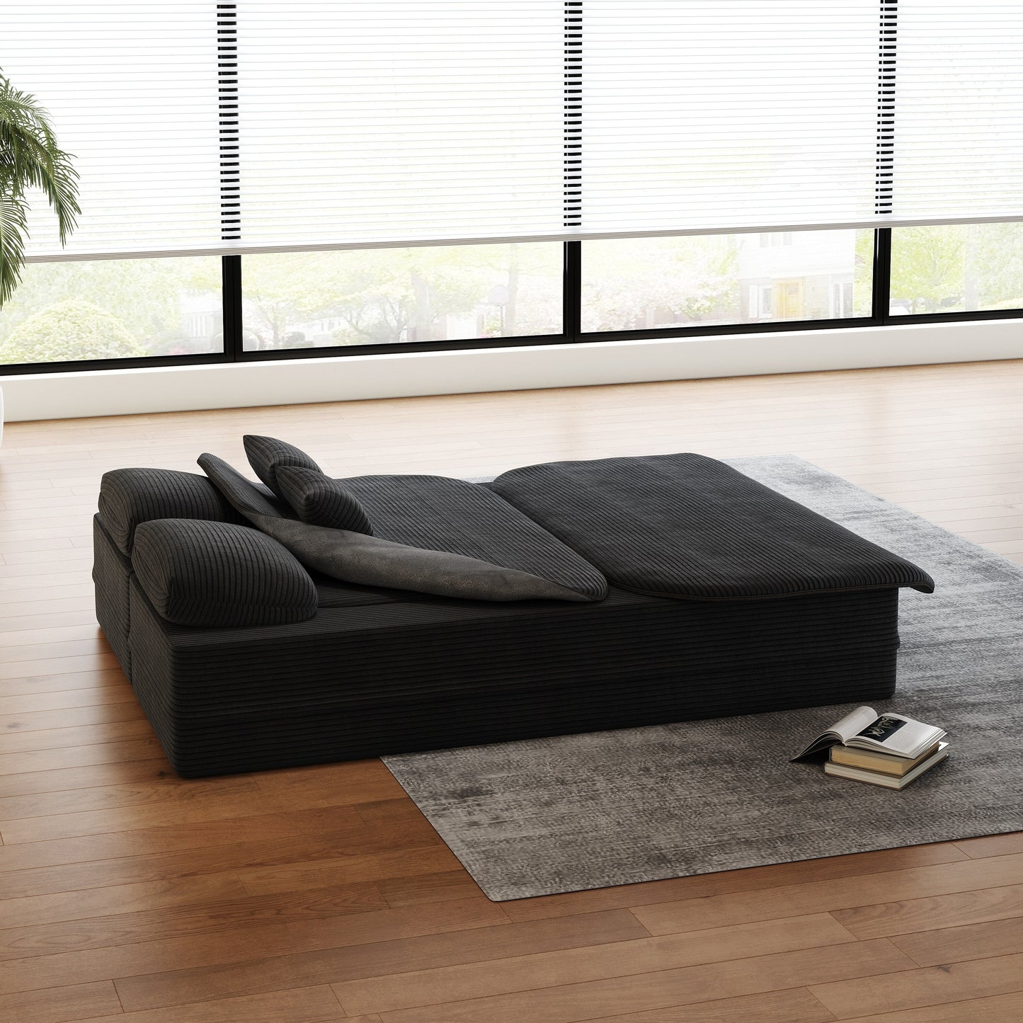 Canapé-lit pliable 2 en 1 de 75 pouces, convertible en mousse avec couverture multifonctionnelle, canapé-lit de sol