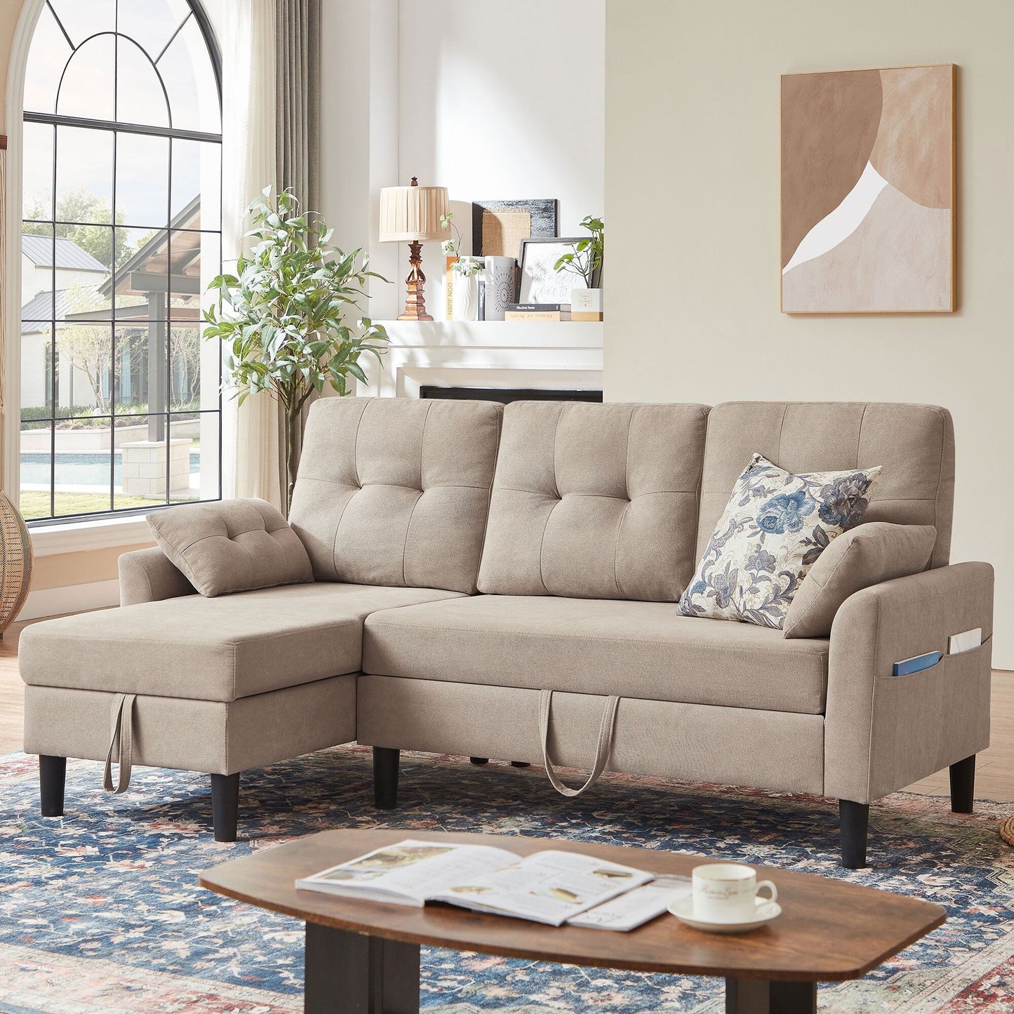 Canapé-lit gigogne rembourré 76,18 avec méridienne de rangement