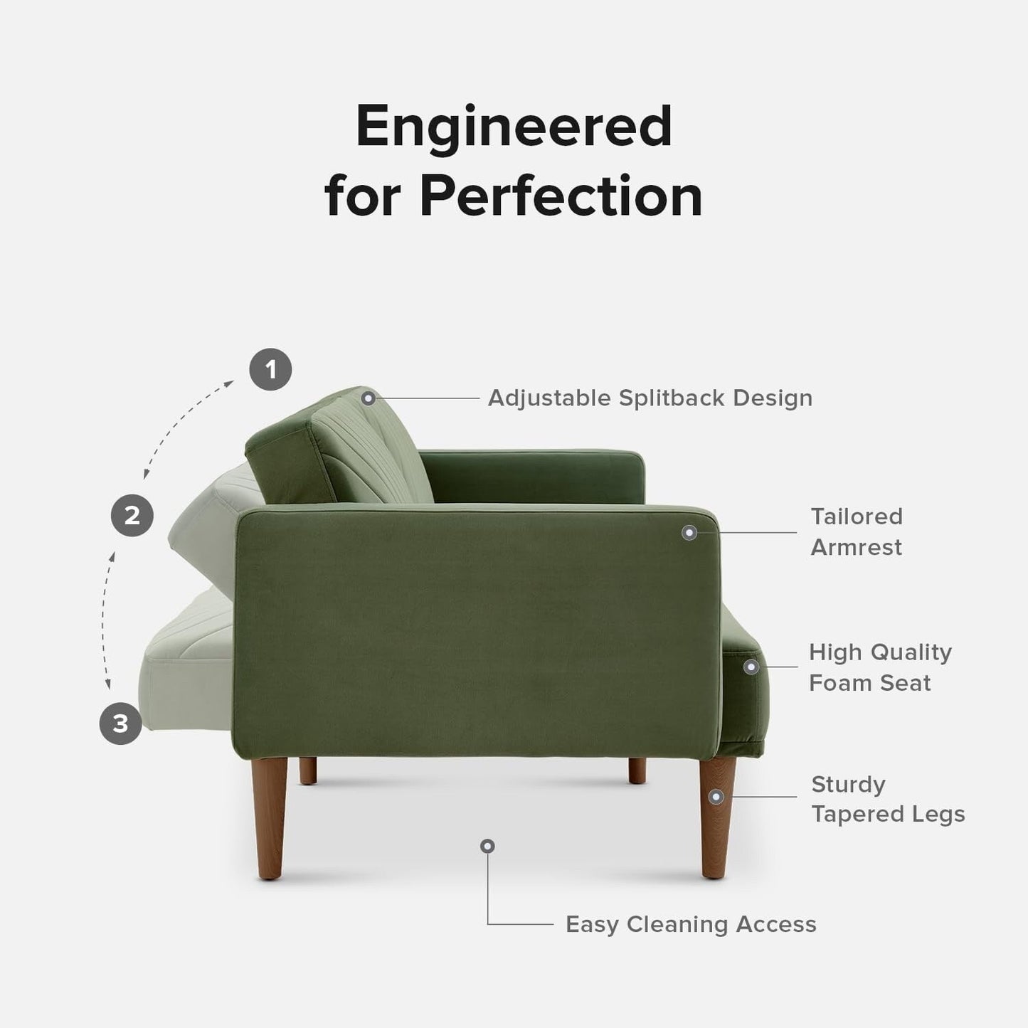 Canapé-lit futon moderne du milieu du siècle 76,8 po - Petit canapé-lit causeuse avec housse en velours de qualité supérieure pour salon, vert olive