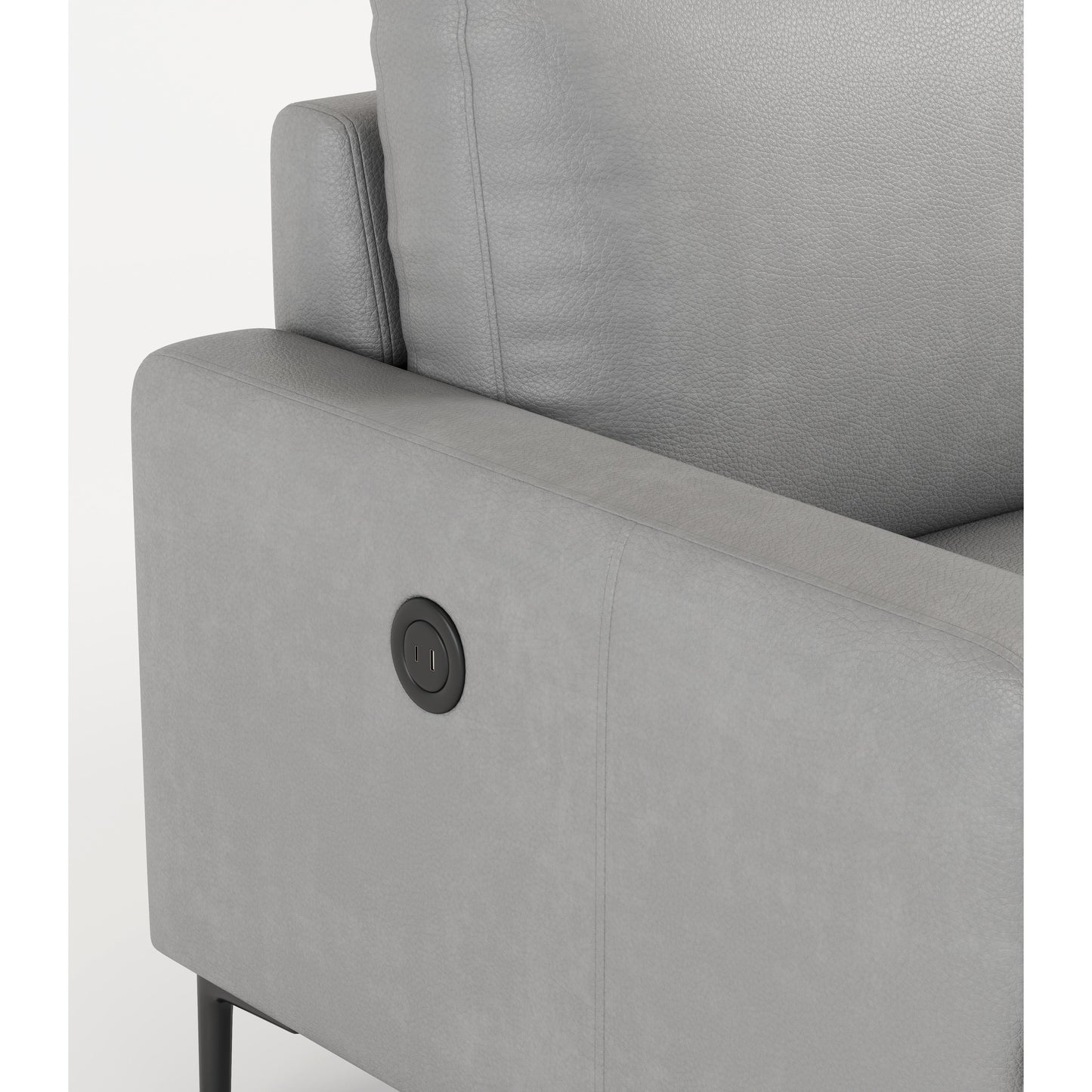 Canapé 3 places en cuir véritable 77 pouces avec chargeur USB, coussins haute résilience et pieds en métal noir