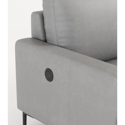 Canapé 3 places en cuir véritable 77 pouces avec chargeur USB, coussins haute résilience et pieds en métal noir