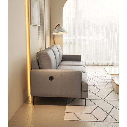 Canapé 3 places en cuir véritable 77 pouces avec chargeur USB, coussins haute résilience et pieds en métal noir