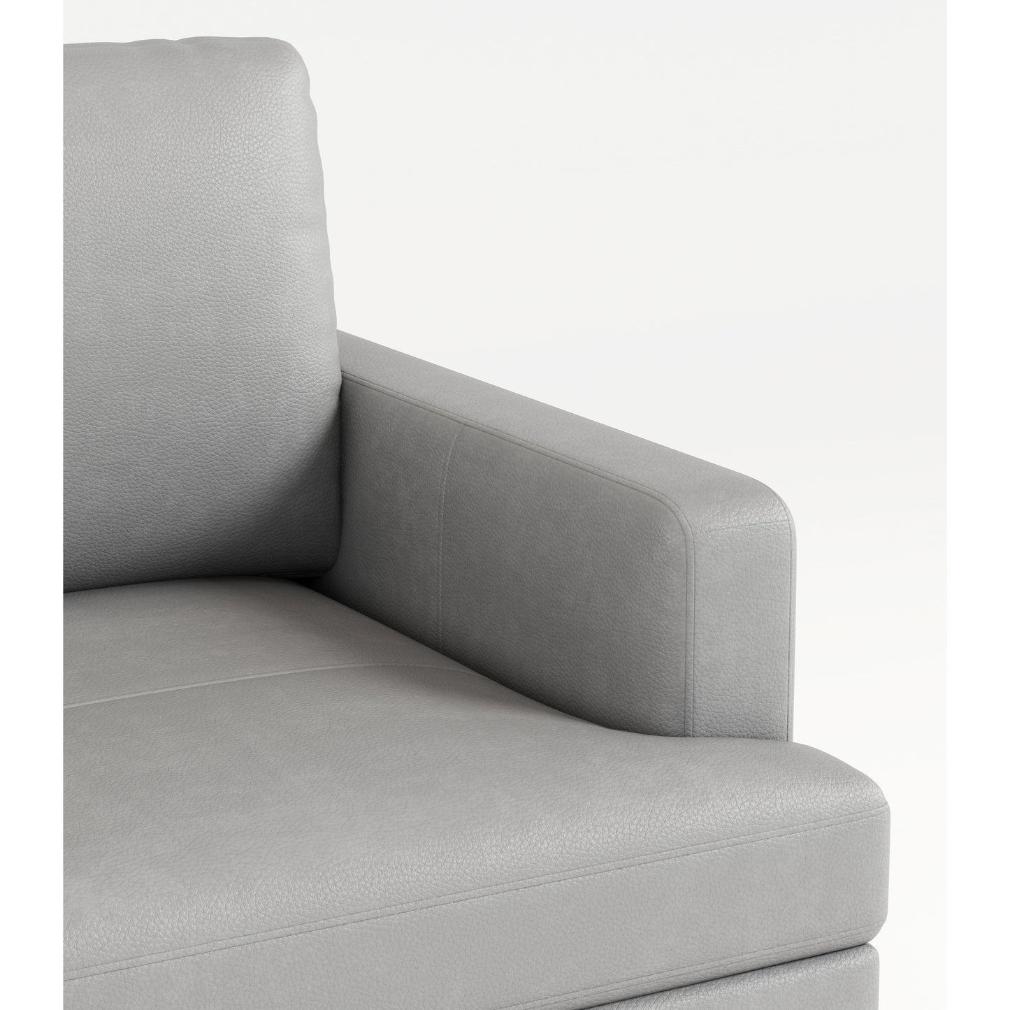 Canapé 3 places en cuir véritable 77 pouces avec chargeur USB, coussins haute résilience et pieds en métal noir