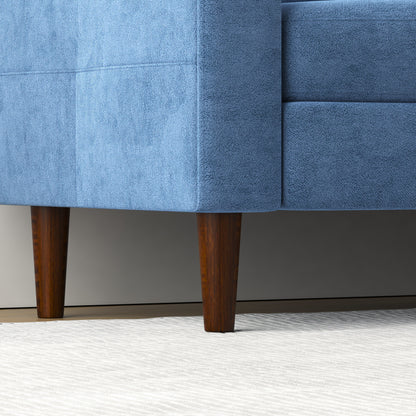 Canapé 3 places en tissu en forme de L (78,74 €) avec pouf de rangement, port USB, porte-gobelet et design moderne