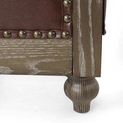 Canapé 3 places en similicuir de 78,75 pouces avec pieds en bois et détails de rivets élégants