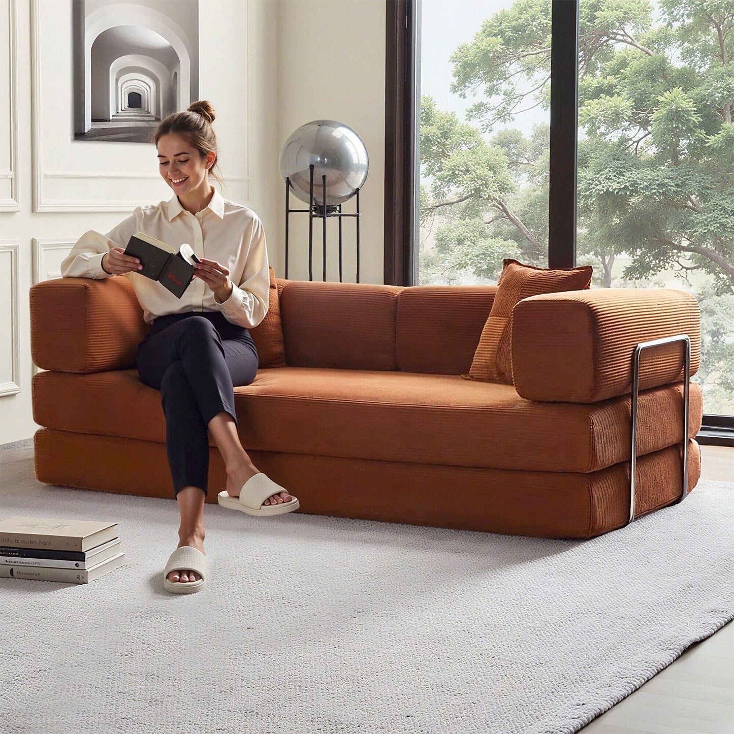 Canapé-lit convertible de 78,8 cm avec coussin de soutien dorsal et accoudoirs