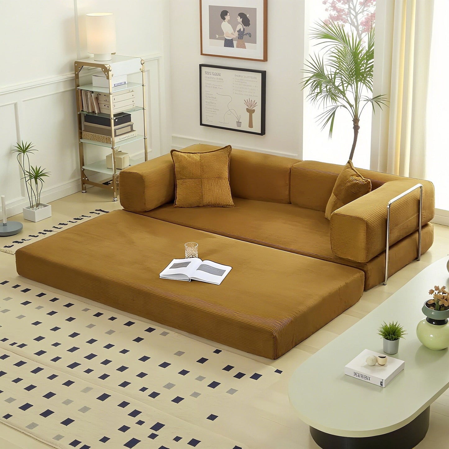 Canapé-lit convertible de 78,8 cm avec coussin de soutien dorsal et accoudoirs