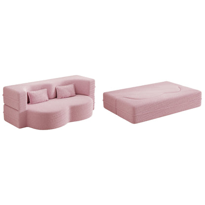 Canapé-lit convertible en tissu Teddy de 78 pouces, rempli de mousse, avec 2 oreillers et matelas pliant pour le salon