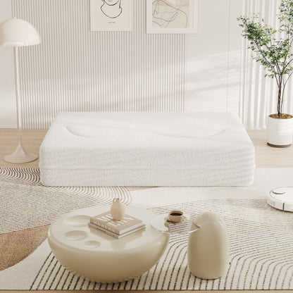 Canapé-lit convertible en tissu Teddy de 78 pouces, rempli de mousse, avec 2 oreillers et matelas pliant pour le salon