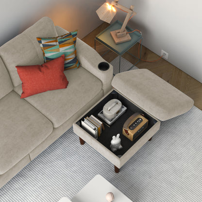 Canapé convertible 3 places en L en tissu de 78 po avec rangement, port USB et porte-gobelet