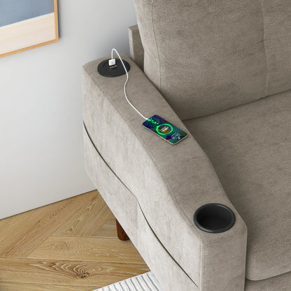 Canapé convertible 3 places en L en tissu de 78 po avec rangement, port USB et porte-gobelet