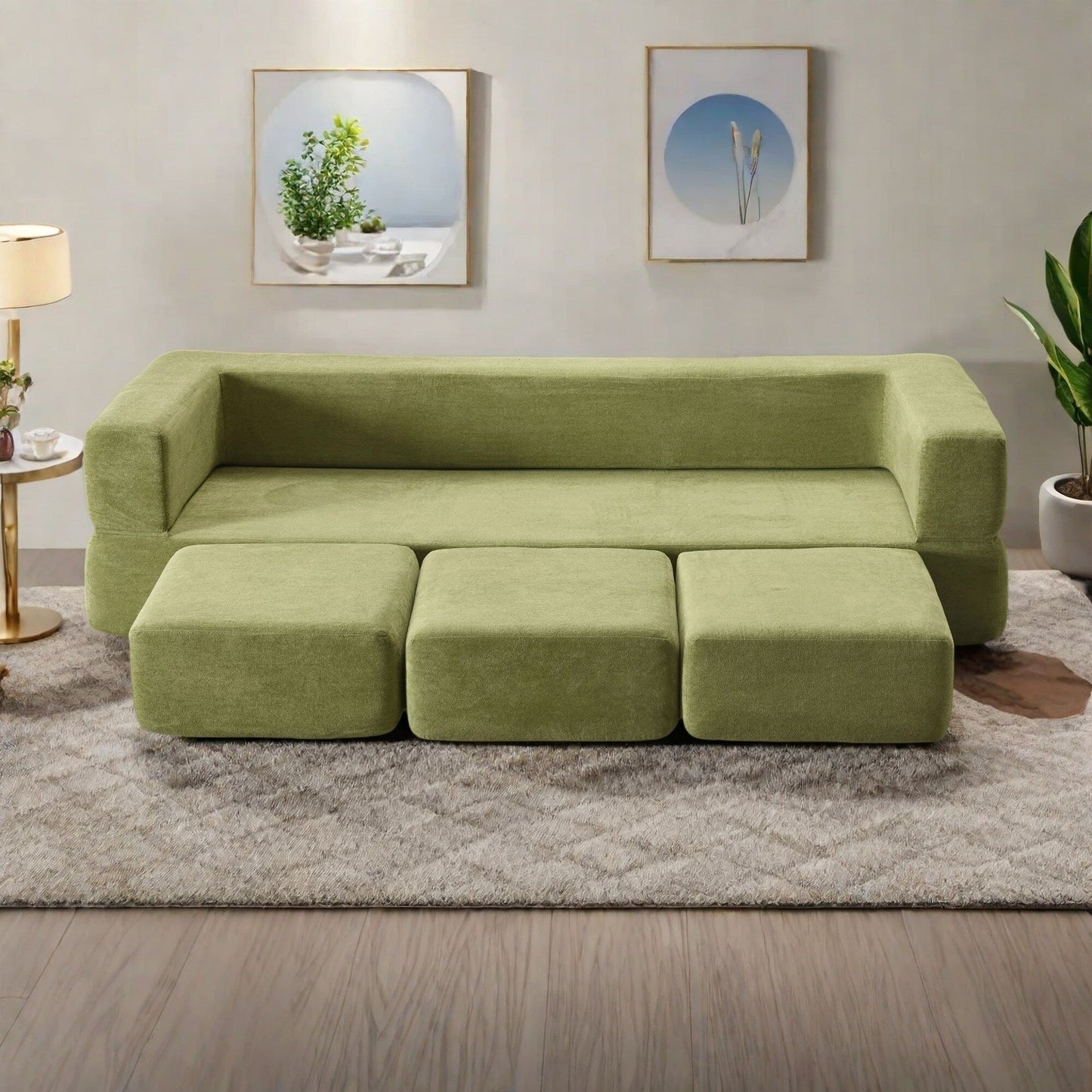 Canapé 3 places en chenille 79,14 avec mousse haute densité, housse amovible zippée et tapis de jeu pliable