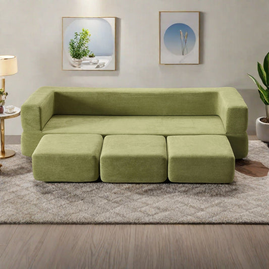 Canapé 3 places en chenille 79,14 avec mousse haute densité, housse amovible zippée et tapis de jeu pliable