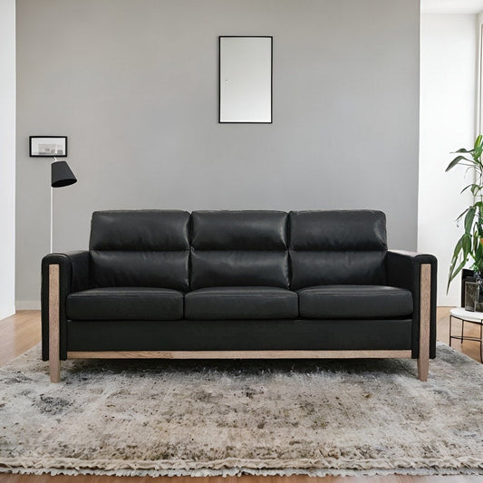 Canapé 3 places noir de 200 cm avec coussins moelleux, idéal pour le salon