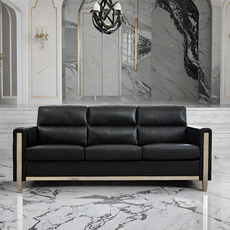 Canapé 3 places noir de 200 cm avec coussins moelleux, idéal pour le salon