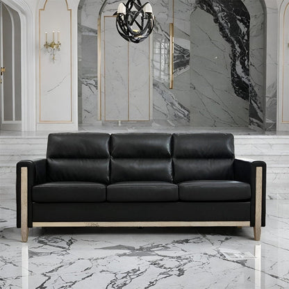 Canapé 3 places noir de 200 cm avec coussins moelleux, idéal pour le salon