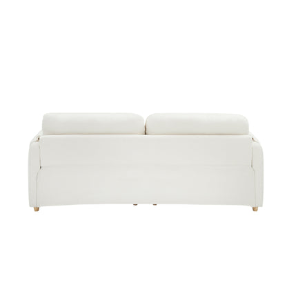 Tissu de canapé en coton et lin Teddy de 79,50 pouces de long, avec pieds longs coniques en métal, bande métallique assortie, élégant et simple - Beige