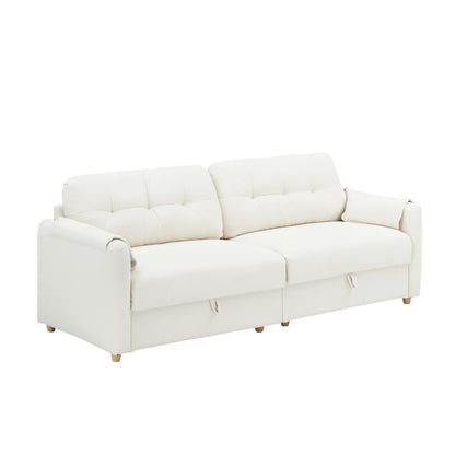 Tissu de canapé en coton et lin Teddy de 79,50 pouces de long, avec pieds longs coniques en métal, bande métallique assortie, élégant et simple - Beige