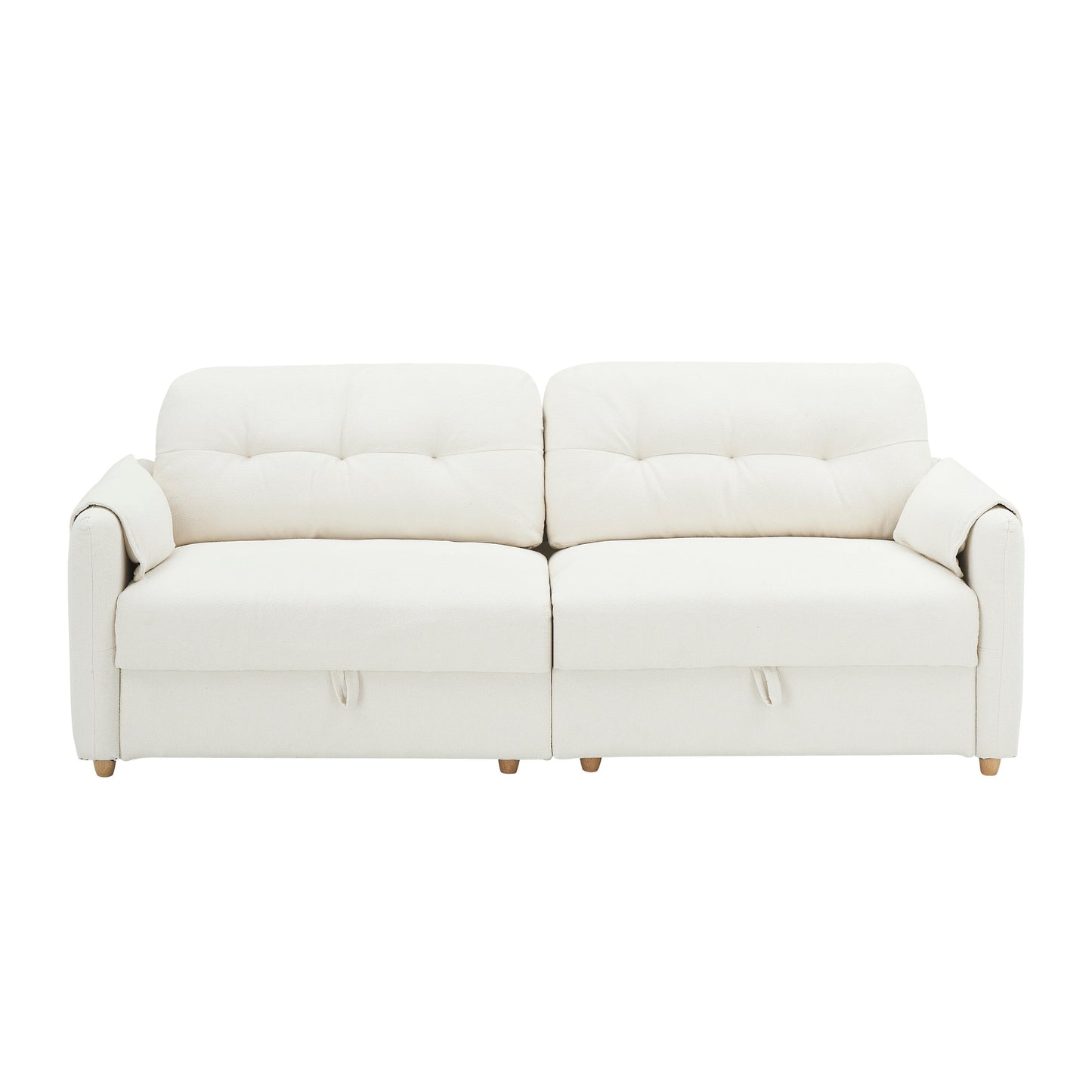Tissu de canapé en coton et lin Teddy de 79,50 pouces de long, avec pieds longs coniques en métal, bande métallique assortie, élégant et simple - Beige