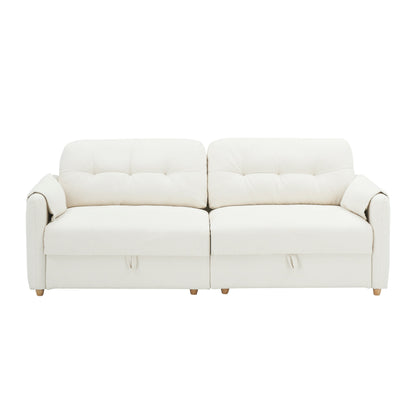 Tissu de canapé en coton et lin Teddy de 79,50 pouces de long, avec pieds longs coniques en métal, bande métallique assortie, élégant et simple - Beige