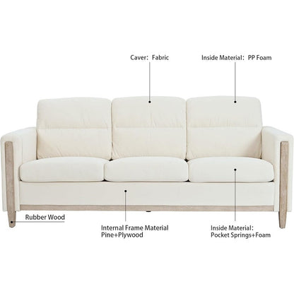 Canapé 3 places moderne de 79,5 pouces avec coussins et accoudoirs, poche latérale pour le salon