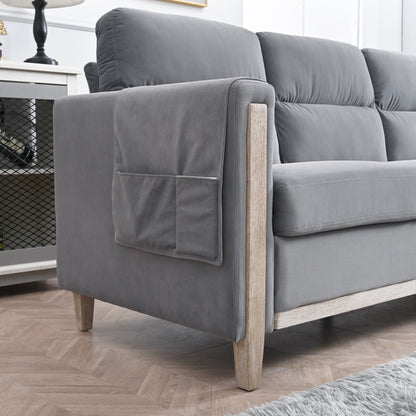 Canapé 3 places en velours massif 79,5" avec assise à ressorts ensachés, dossier en mousse PP et poche de rangement latérale