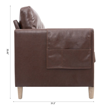 Canapé 3 places en velours massif 79,5" avec assise à ressorts ensachés, dossier en mousse PP et poche de rangement latérale