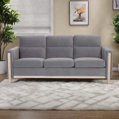 Canapé 3 places en velours massif 79,5" avec assise à ressorts ensachés, dossier en mousse PP et poche de rangement latérale