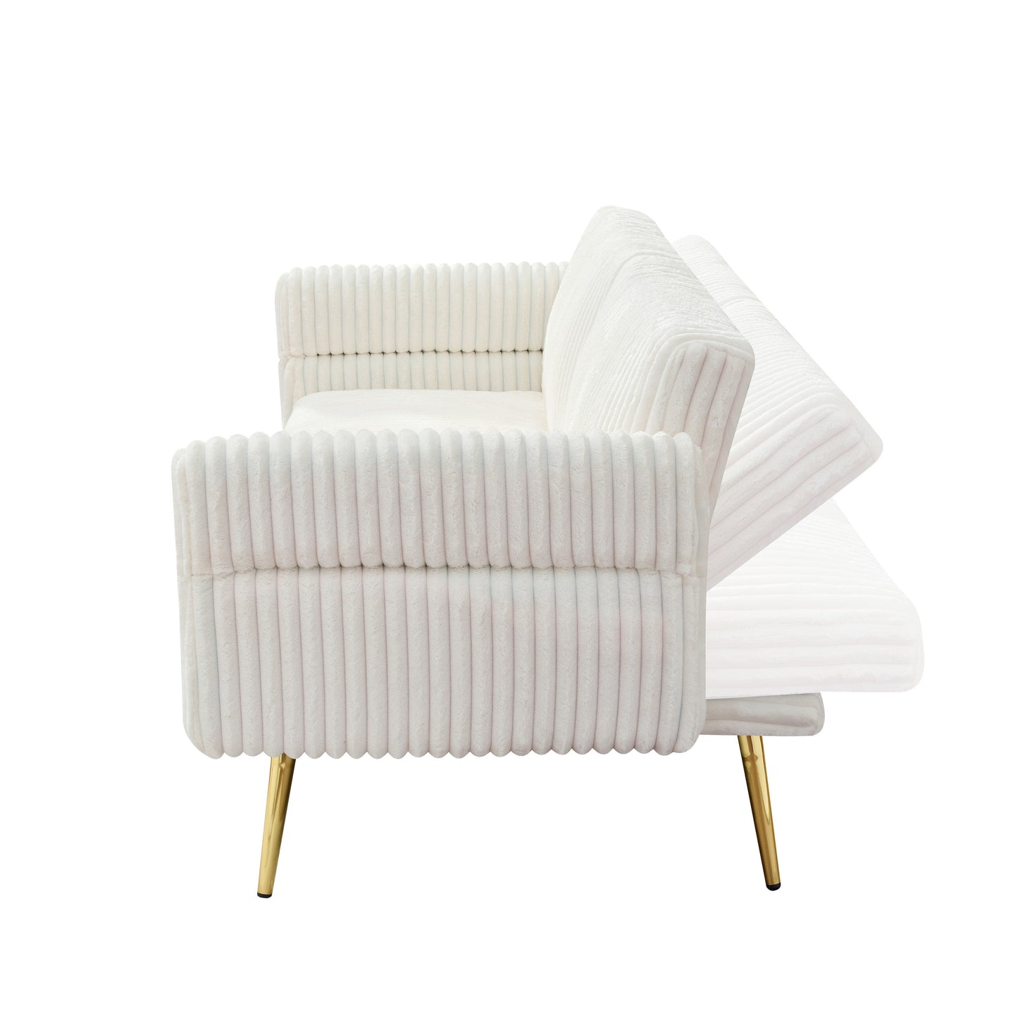 Canapé-lit pliable en velours côtelé 79 avec accoudoirs à 3 positions, mousse haute résilience et pieds en métal