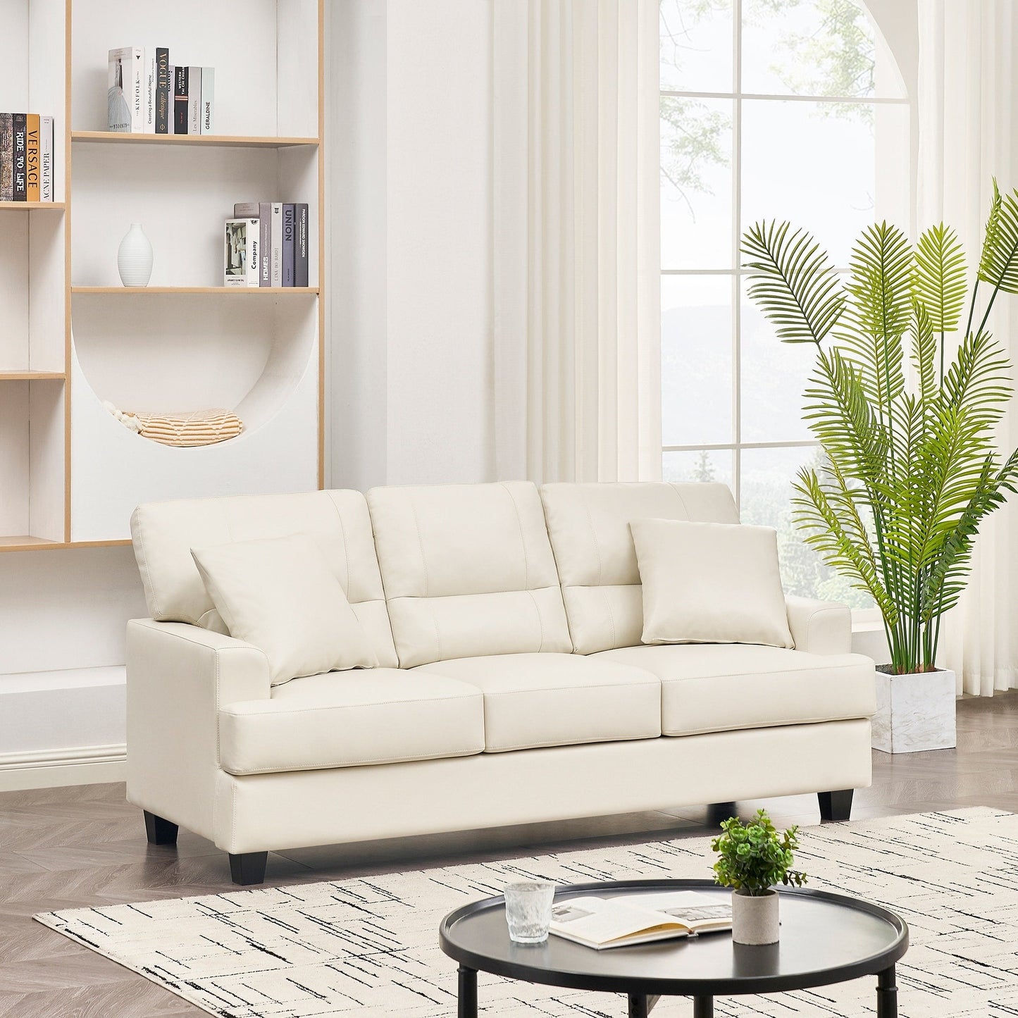 Canapé italien surdimensionné à accoudoirs carrés en similicuir