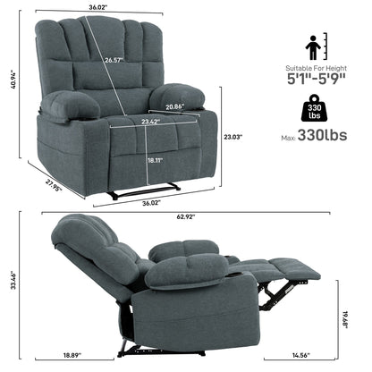 Fauteuil inclinable massant 8 points, fauteuil de salon robuste avec chauffage et vibrations, dossier réglable et porte-gobelets