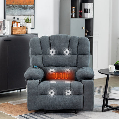 Fauteuil inclinable massant 8 points, fauteuil de salon robuste avec chauffage et vibrations, dossier réglable et porte-gobelets
