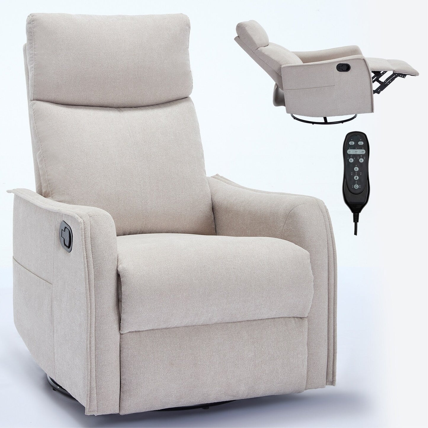 Fauteuil de massage pivotant à 360° avec vibrations en 8 points, dossier réglable, inclinable manuel, avec massage et chauffage lombaire