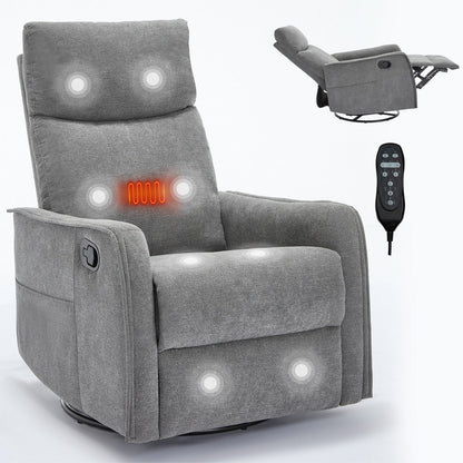 Fauteuil de massage pivotant à 360° avec vibrations en 8 points, dossier réglable, inclinable manuel, avec massage et chauffage lombaire