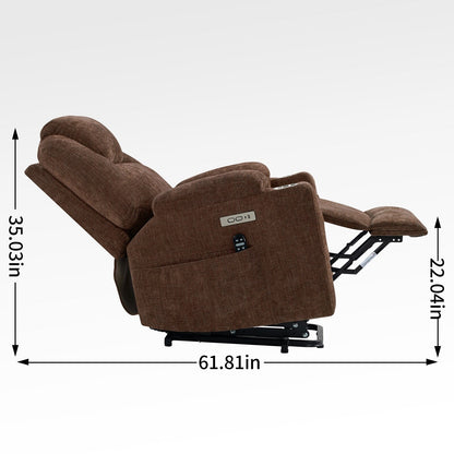 Fauteuil inclinable à vibrations et massage à 8 points, mécanisme de mouvement robuste avec chauffage lombaire, deux ports USB et porte-gobelets