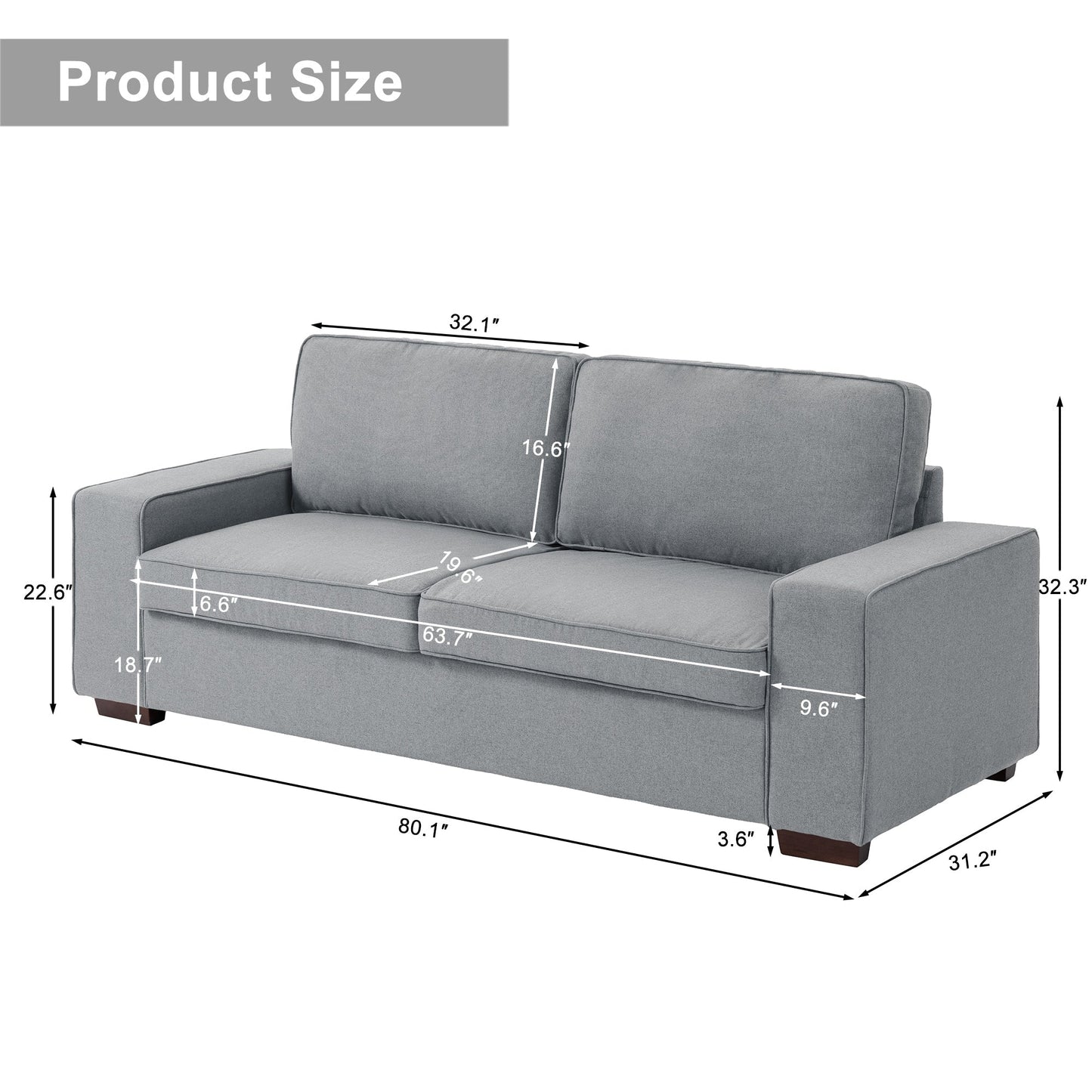 Canapé de salon en velours côtelé de 80,1 po de large