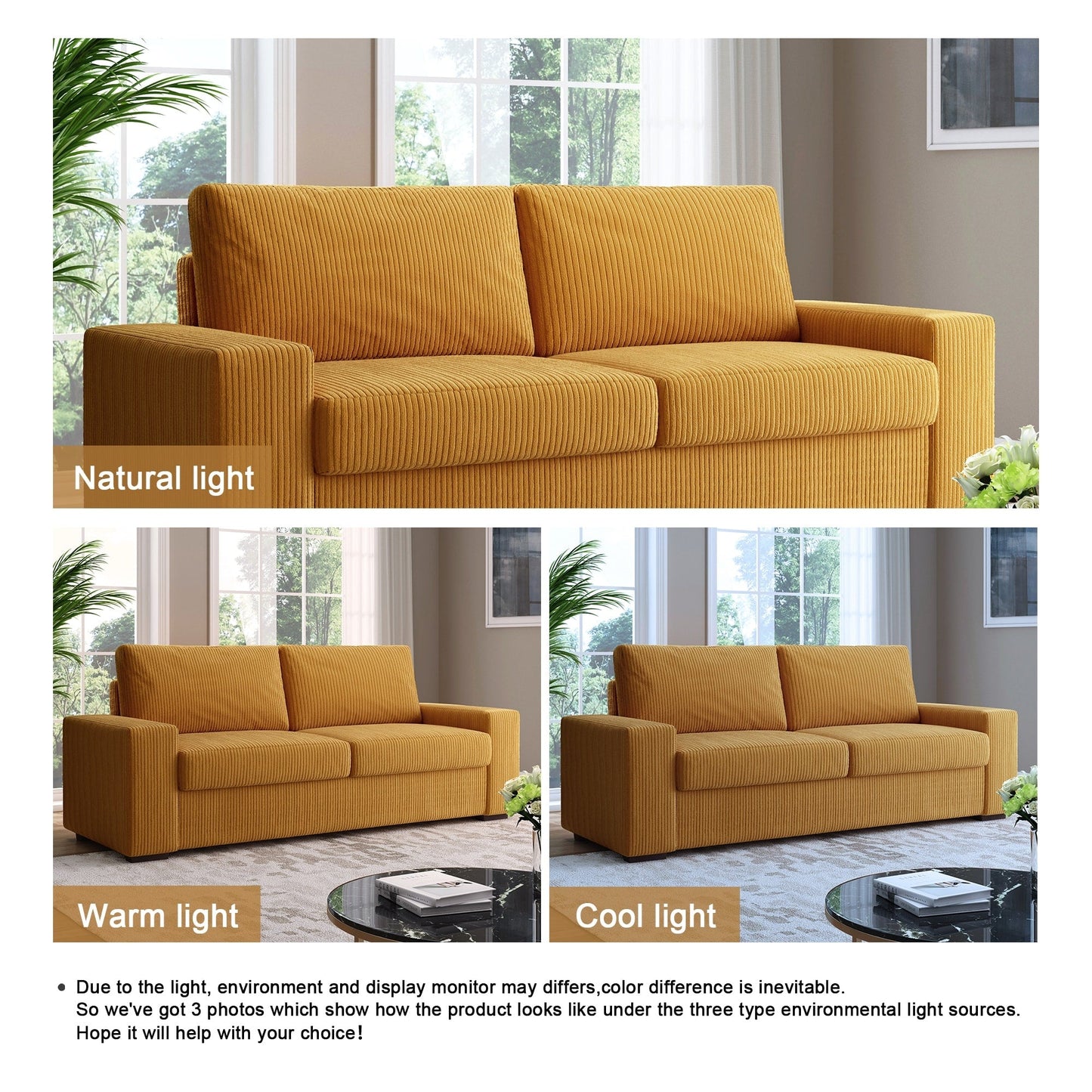 Canapé de salon en velours côtelé de 80,1 po de large