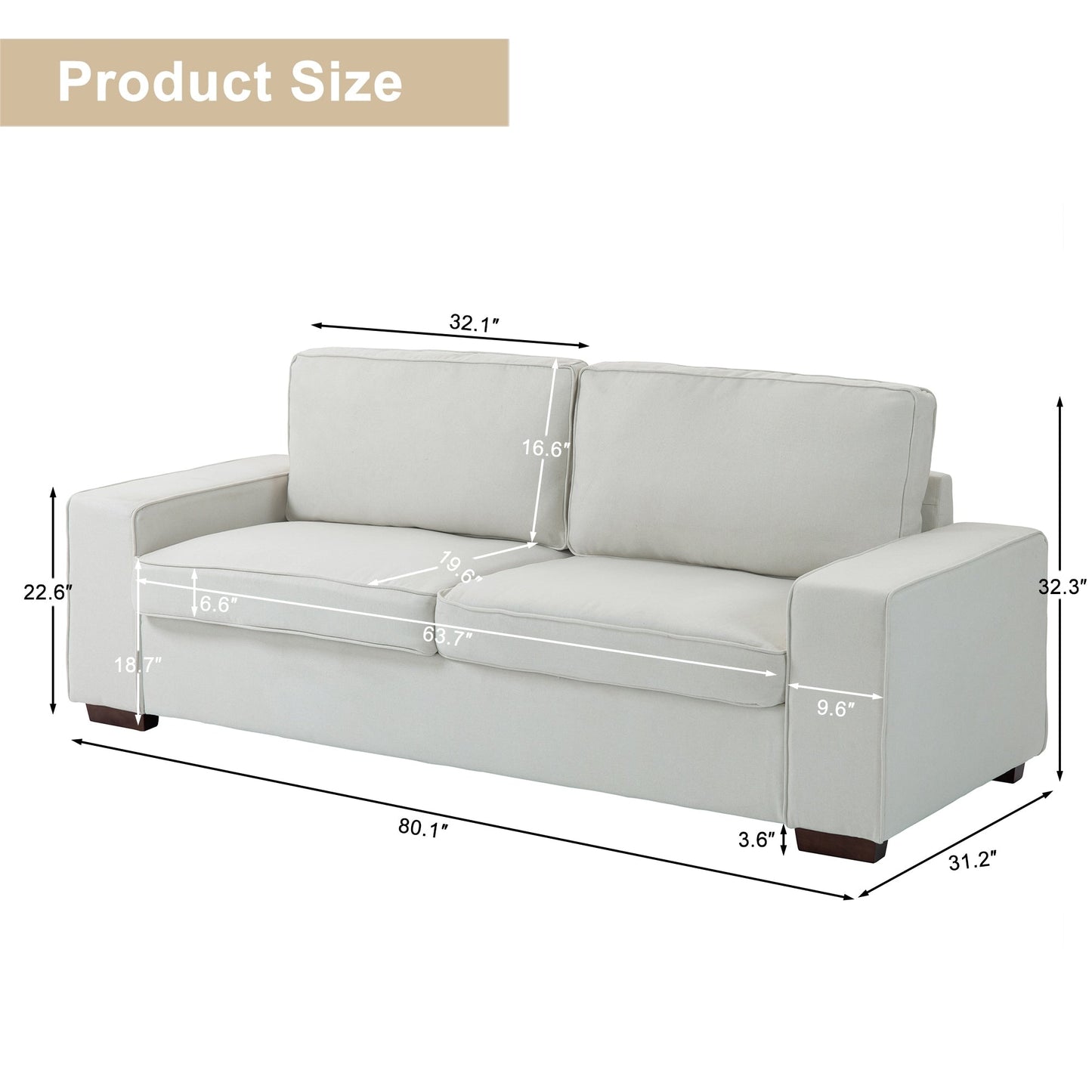 Canapé de salon en velours côtelé de 80,1 po de large