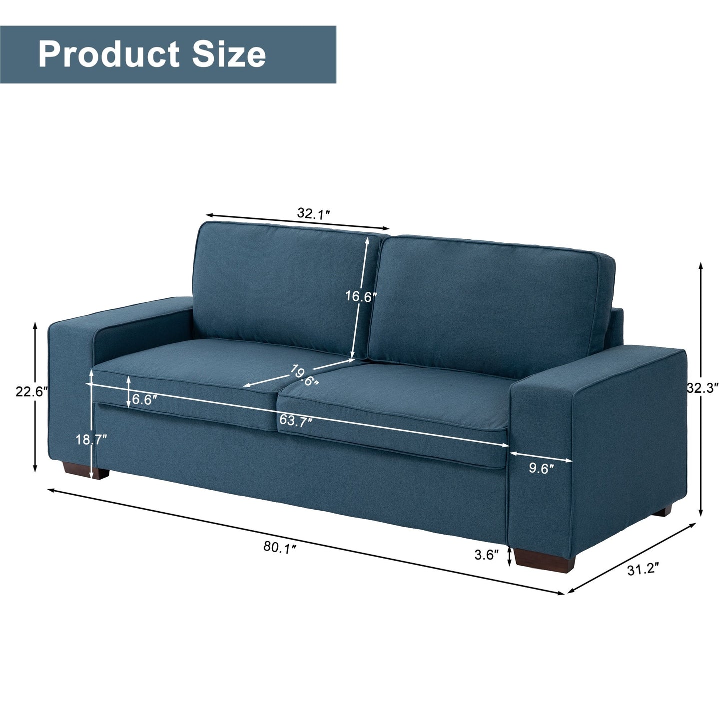 Canapé de salon en velours côtelé de 80,1 po de large